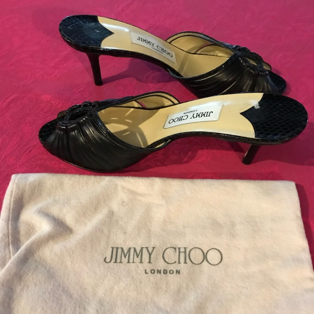 Jimmy Choo  London black sandals size 39  open toe 3inch heel  made in Italy